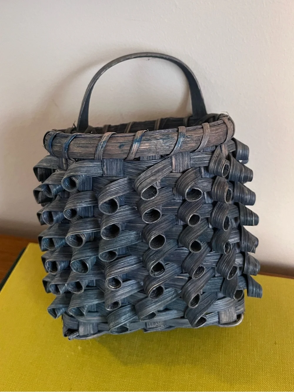 Small Blue Twisted Wicker Basket With Handle